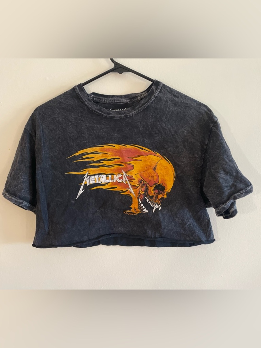 Metallica Vintage T Shirt 1990's Pushead Flaming Skull & Sun Women Crop Size M